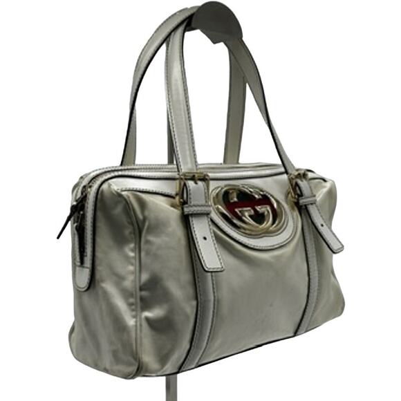 Gucci Web Britt Dialux Cream Leather Boston Bag*GG LOGO*Red Green Stripes! - Picture 7 of 16